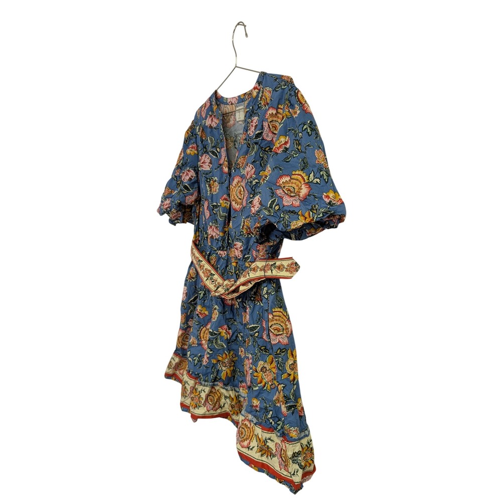 Joie Baha Floral Dress Puff Sleeve Belted Preppy Colorful Blue Size 10 - Picture 2 of 8